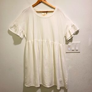 white short midi dress ruffle sleeves